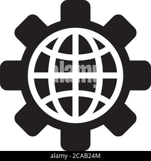 earth planet and gear wheel over black background, colorful design ...