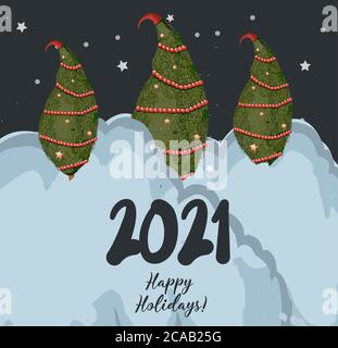 Christmas card 2021. Winter landscape. Vector illustration. new year poster. Stock Vector