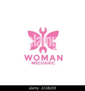 woman mechanic logo design vector Stock Vector