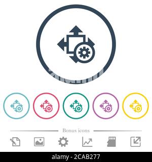 Size settings flat color icons in round outlines. 6 bonus icons included. Stock Vector