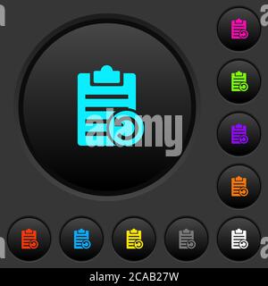 Undo note changes dark push buttons with vivid color icons on dark grey background Stock Vector