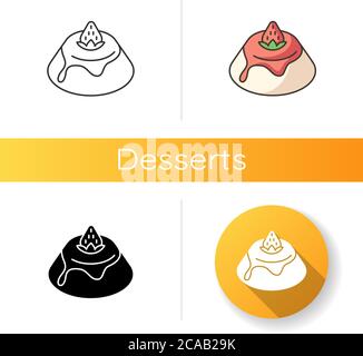 Panna Cotta icon. Italian pudding with strawberry sauce. Traditional Italian desserts. European cuisine and sweets. Linear black and RGB color styles. Stock Vector