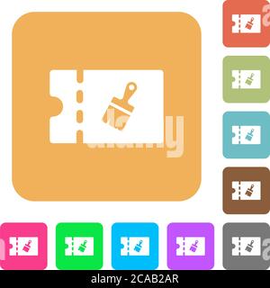 Paint shop discount coupon flat icons on rounded square vivid color backgrounds. Stock Vector