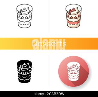 Parfait icon. Yogurt based frozen dessert. Sweet breakfast. National French sweets. Traditional cuisine of France. Linear black and RGB color styles. Stock Vector