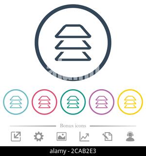 Multiple layers flat color icons in round outlines. 6 bonus icons included. Stock Vector