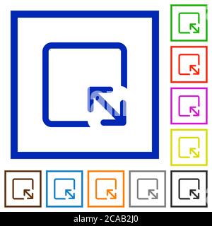 Resize object flat color icons in square frames on white background Stock Vector