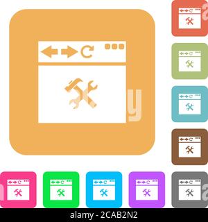 Browser tools flat icons on rounded square vivid color backgrounds. Stock Vector