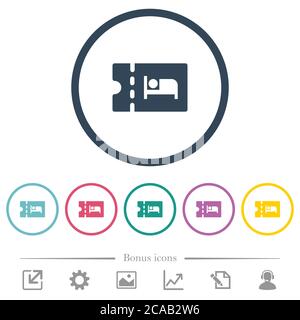 Accommodation discount coupon flat color icons in round outlines. 6 bonus icons included. Stock Vector