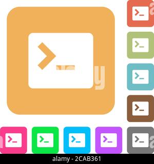 Command terminal flat icons on rounded square vivid color backgrounds. Stock Vector