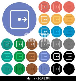Move object right multi colored flat icons on round backgrounds. Included white, light and dark icon variations for hover and active status effects, a Stock Vector