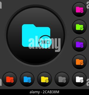 Directory processing dark push buttons with vivid color icons on dark grey background Stock Vector