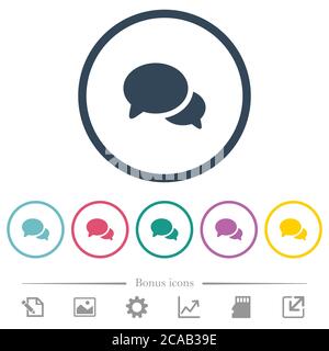 Discussion flat color icons in round outlines. 6 bonus icons included. Stock Vector