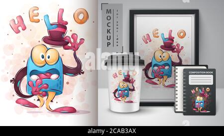 Hello monster - poster and merchandising. Stock Vector