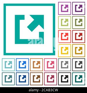 External link flat color icons with quadrant frames on white background Stock Vector