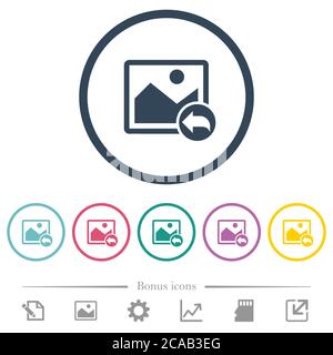 Undo image changes flat color icons in round outlines. 6 bonus icons included. Stock Vector