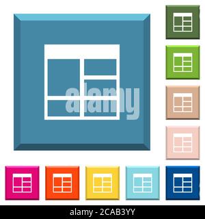 Spreadsheet vertically merge table cells white icons on edged square buttons in various trendy colors Stock Vector