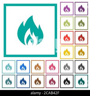 Flame flat color icons with quadrant frames on white background Stock Vector
