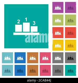 Winners podium with outside numbers multi colored flat icons on plain square backgrounds. Included white and darker icon variations for hover or activ Stock Vector