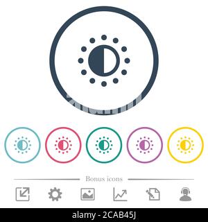Saturation control flat color icons in round outlines. 6 bonus icons included. Stock Vector