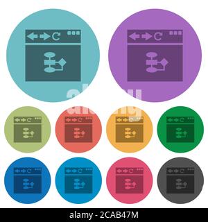 Browser flow chart darker flat icons on color round background Stock Vector