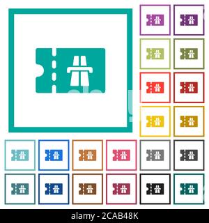 Highway fee discount coupon flat color icons with quadrant frames on white background Stock Vector