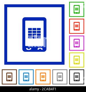 Mobile spreadsheet flat color icons in square frames on white background Stock Vector