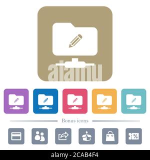 FTP edit white flat icons on color rounded square backgrounds. 6 bonus icons included Stock Vector