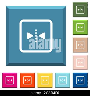 Mirror object around vertical axis white icons on edged square buttons in various trendy colors Stock Vector
