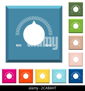 Volume control with captions white icons on edged square buttons in ...