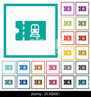 Railroad discount coupon flat color icons with quadrant frames on white background Stock Vector