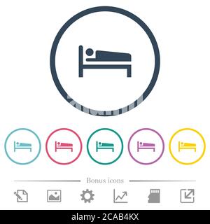 Sleeping man flat color icons in round outlines. 6 bonus icons included. Stock Vector