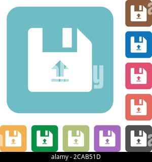 Upload file white flat icons on color rounded square backgrounds Stock Vector