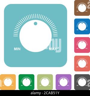 Volume control with captions white flat icons on color rounded square ...