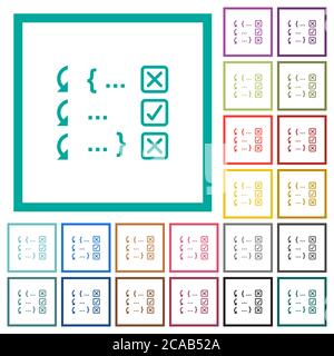 Debugging program flat color icons with quadrant frames on white background Stock Vector