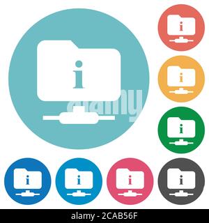 FTP information flat white icons on round color backgrounds Stock Vector