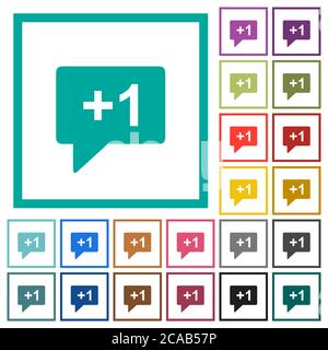 Plus one sign flat color icons with quadrant frames on white background Stock Vector