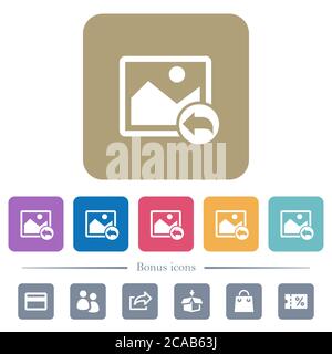 Undo image changes white flat icons on color rounded square backgrounds. 6 bonus icons included Stock Vector