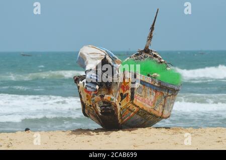 Artisanal fishing boats (pirogues) in the coast of Lompoul, Senegal Stock Photo