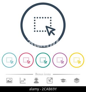 Drag and drop operation flat color icons in round outlines. 6 bonus icons included. Stock Vector