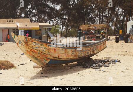 Artisanal fishing boats (pirogues) in the coast of Lompoul, Senegal Stock Photo