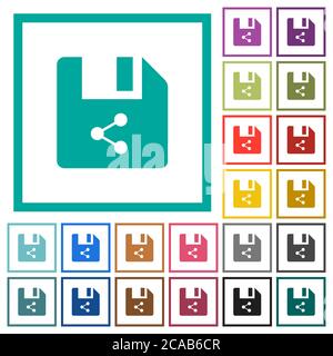 Share file flat color icons with quadrant frames on white background Stock Vector