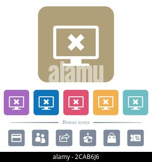 Cancel display settings white flat icons on color rounded square backgrounds. 6 bonus icons included Stock Vector