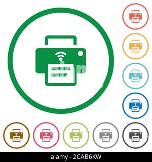 Wireless printer flat color icons in round outlines on white background Stock Vector