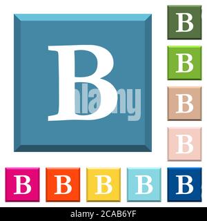 Bold font type white icons on edged square buttons in various trendy colors Stock Vector