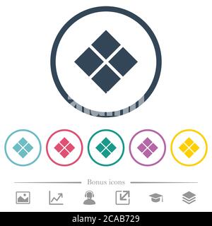 Diagonal tile pattern flat color icons in round outlines. 6 bonus icons included. Stock Vector