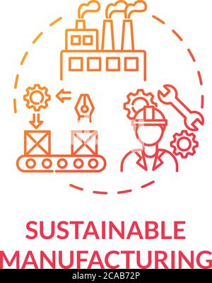 Sustainable manufacturing red gradient concept icon. Ecoological factory production with zero waste. Responsible development idea thin line illustrati Stock Vector
