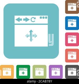 Browser drag and drop white flat icons on color rounded square backgrounds Stock Vector