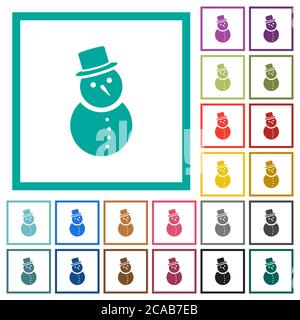 Snowman flat color icons with quadrant frames on white background Stock Vector