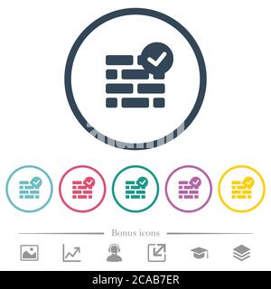 Active firewall flat color icons in round outlines. 6 bonus icons included. Stock Vector