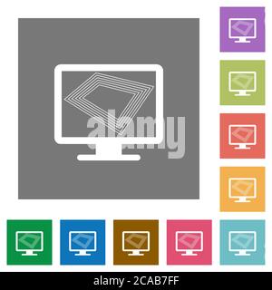 Screen saver on monitor flat icons on simple color square backgrounds Stock Vector